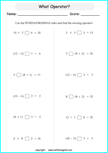 order of operations with positve integers and parentheses worksheets for grade 1 to 6 