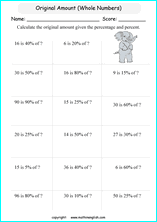 original amount percentage math worksheets for grade 1 to 6 