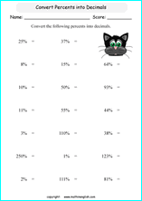 decimal into percents worksheets for grade 1 to 6 