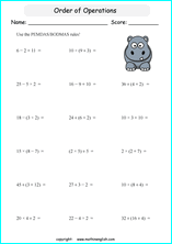 math order of operations worksheets using the bodmas and pemdas rules for math education based on the singapore math curriculum