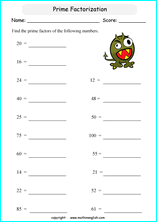 prime factorization worksheets for grade 1 to 6 