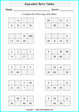 equivalent ratios math worksheets for grade 1 to 6 