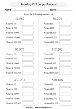 printable math rounding off big numbers worksheets for kids in primary and elementary math class 