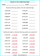 printable math rounding off big numbers worksheets for kids in primary and elementary math class 