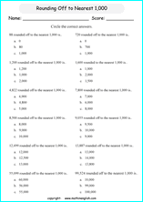 printable math rounding off the nearest 1,000 worksheets for kids in primary and elementary math class 