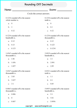 printable rounding off decimals worksheets for kids in primary and elementary math class 