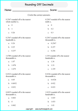 printable rounding off decimals worksheets for kids in primary and elementary math class 