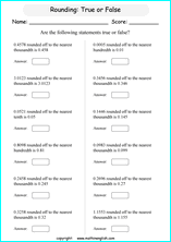 printable math rounding off decimals worksheets for kids in primary and elementary math class 