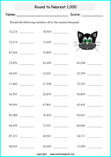 printable math rounding off the nearest 1,000 worksheets for kids in primary and elementary math class 