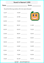 printable math rounding off the nearest 1,000 worksheets for kids in primary and elementary math class 