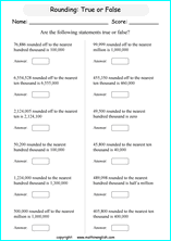 printable math rounding off big numbers worksheets for kids in primary and elementary math class 