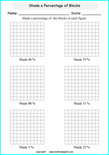 percentage with pictures and shapes math worksheets for grade 1 to 6 