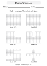 percentage with pictures and shapes math worksheets for grade 1 to 6 