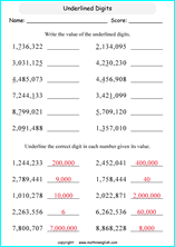 printable math place value of big number worksheets for kids in primary and elementary math class 