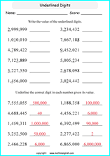 printable math place value of big number worksheets for kids in primary and elementary math class 