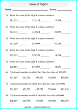 printable math place value of big number worksheets for kids in primary and elementary math class 