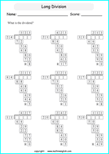 printable multiples big number long division worksheets for kids in primary and elementary math class 