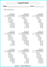 printable multiples big number long division worksheets for kids in primary and elementary math class 