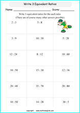 equivalent ratios math worksheets for grade 1 to 6 