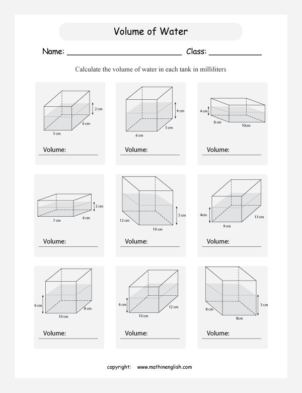 calculating volume and capacity worksheets for primary math  