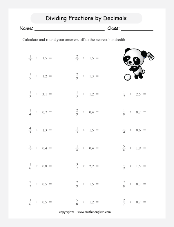 printable math dividing fractions worksheets for kids in primary and elementary math class 