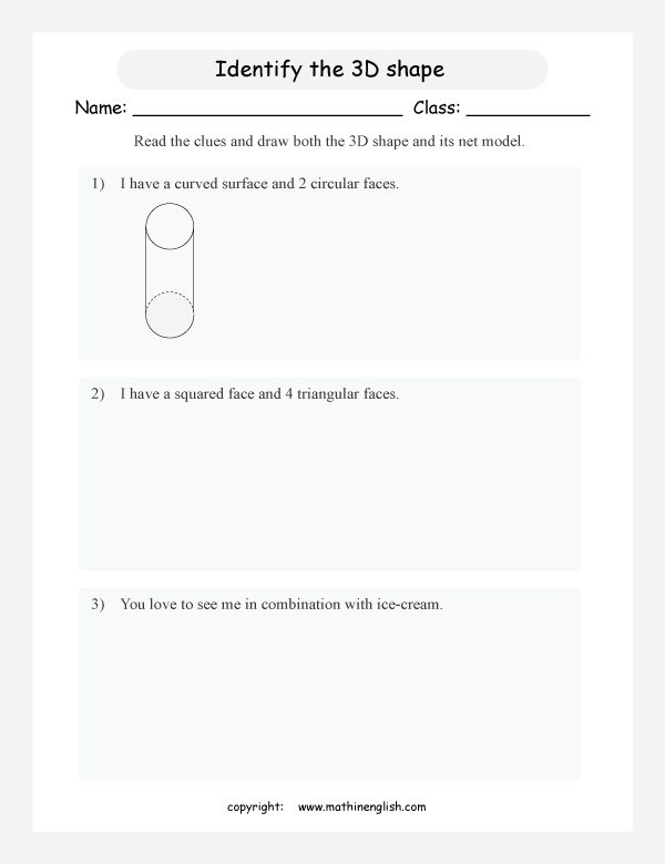 3d shapes and nets geometry math worksheets for primary math class 