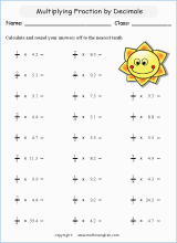 printable math multiplication of fractions worksheets for kids in primary and elementary math class 