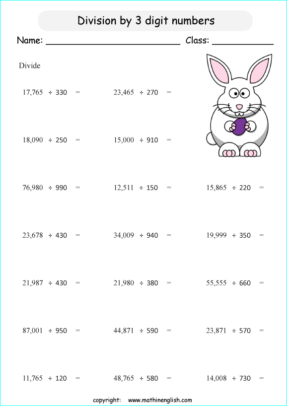 printable math division of big numbers worksheets for kids in primary and elementary math class 