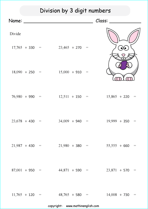 Divide these 5 digit numbers by 3 digit numbers grade 5 ...