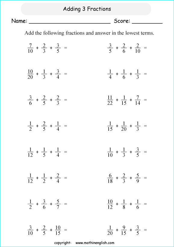 printable math unlike fraction subtraction worksheets for kids in primary and elementary math class 