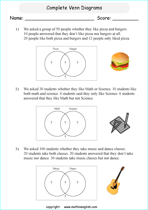 venn diagram worksheets for primary math students