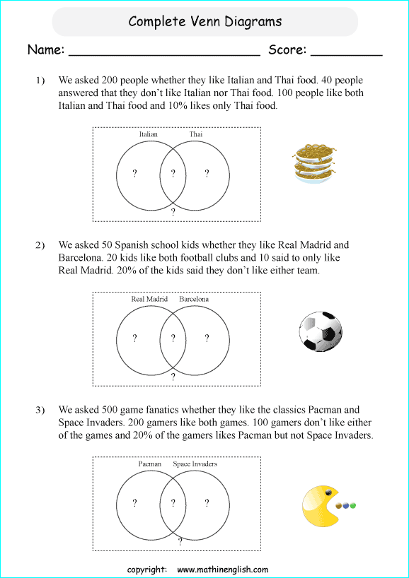 venn diagram worksheets for primary math students