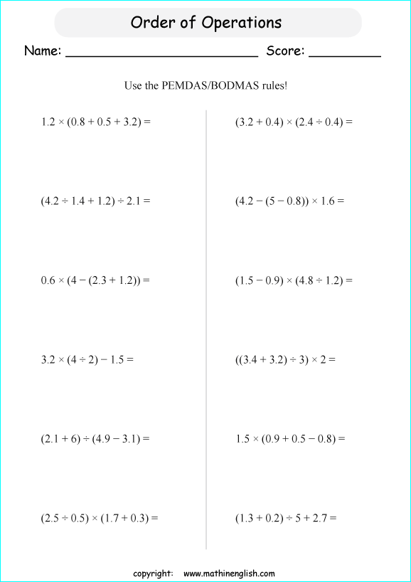 Printable primary math worksheet for math grades 1 to 6 based on the