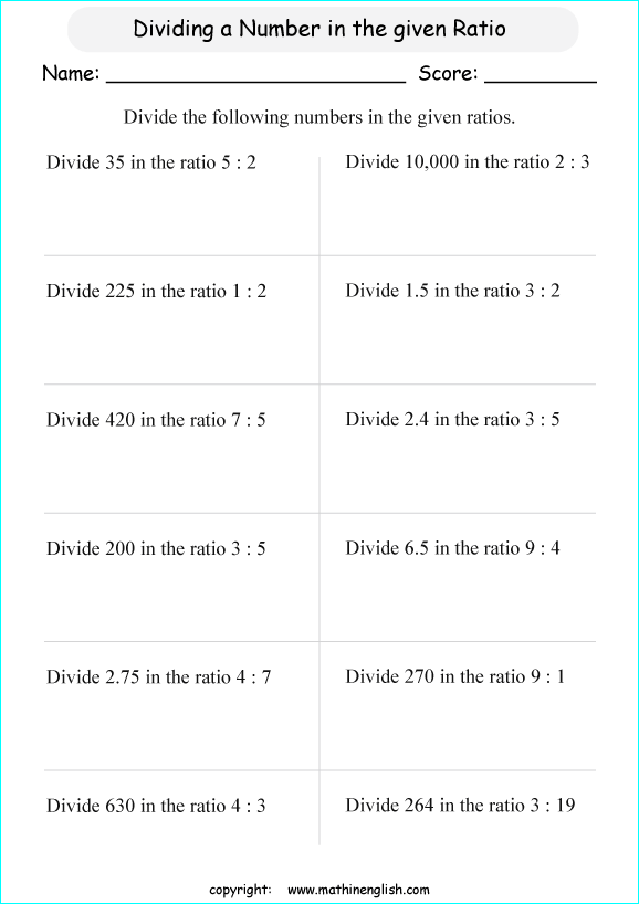 finding ratios math worksheets for grade 1 to 6 