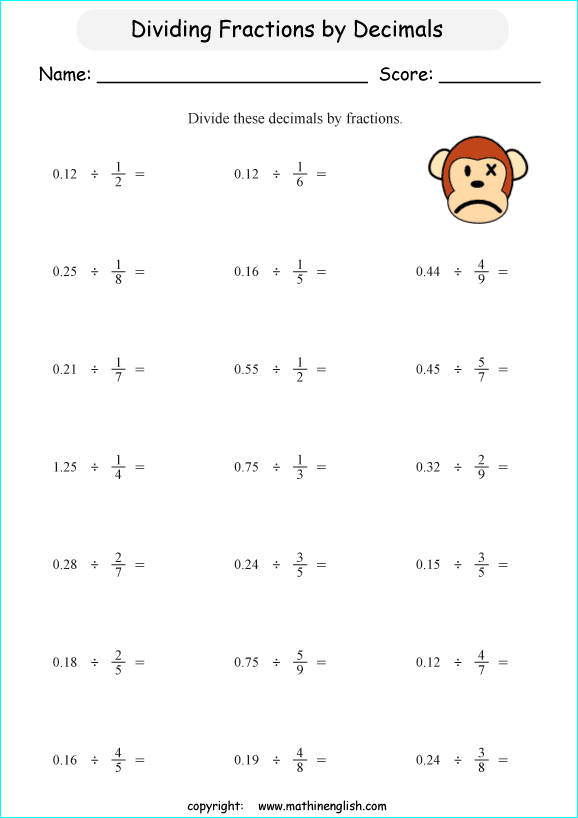 dividing decimals worksheets for grade 1 to 6 