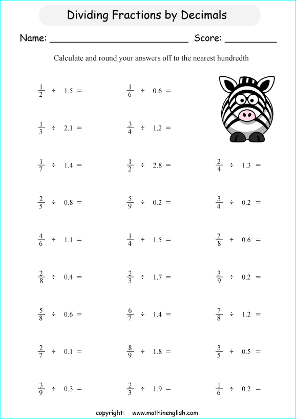 printable math dividing decimals worksheets for kids in primary and elementary math class 