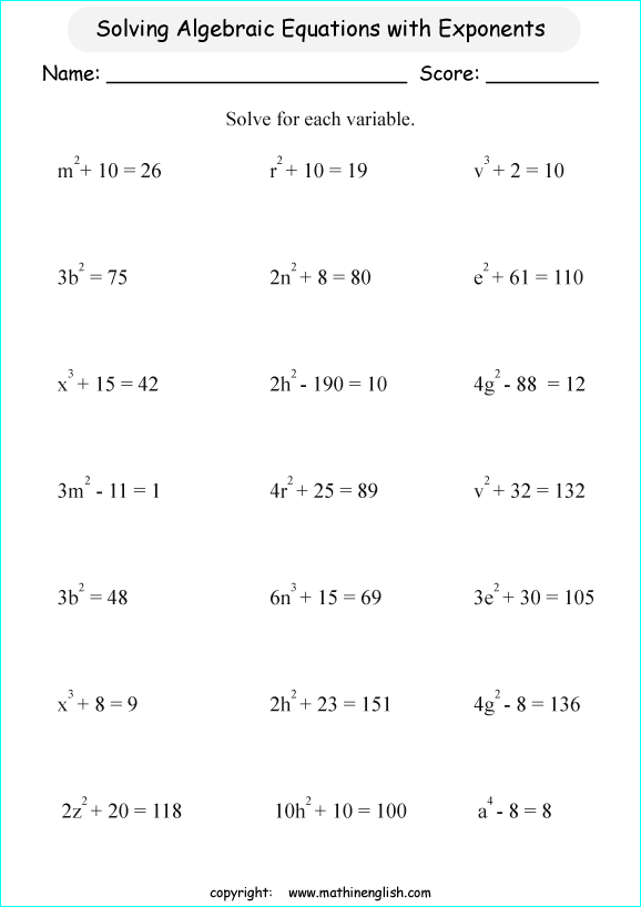 solving algebraic expressions worksheets for primary math