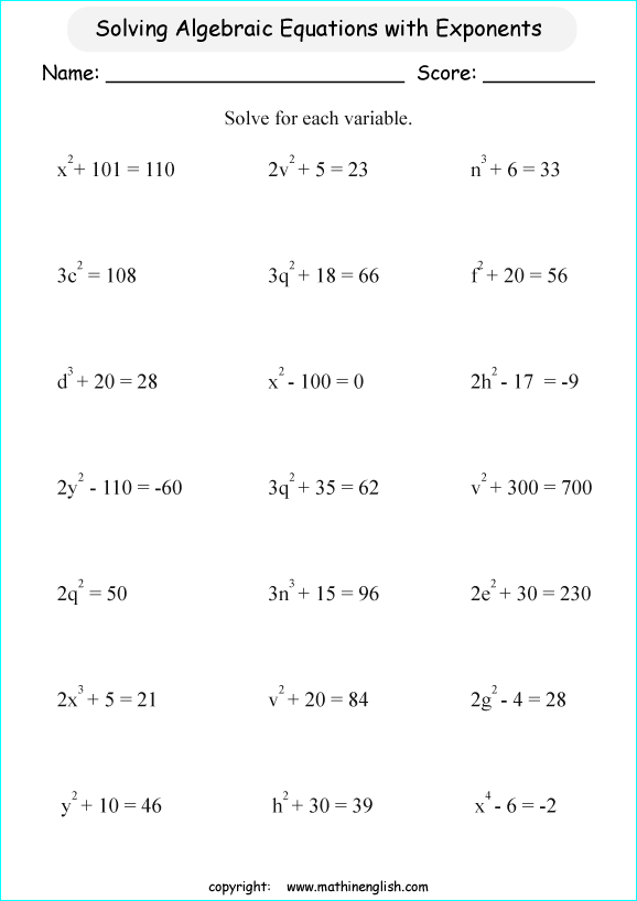 solving algebraic expressions worksheets for primary math