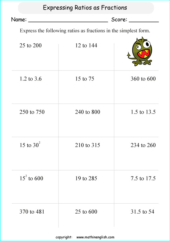 finding ratios math worksheets for grade 1 to 6 