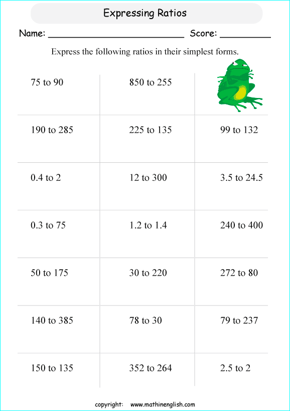 finding ratios math worksheets for grade 1 to 6 