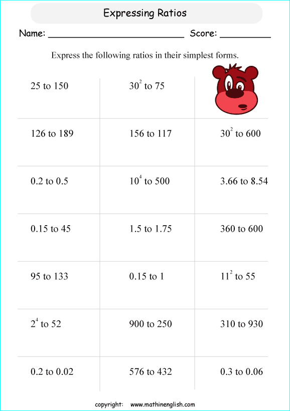 finding ratios math worksheets for grade 1 to 6 