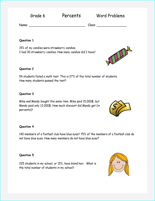 caculate percentage rounding off math worksheets for grade 1 to 6 