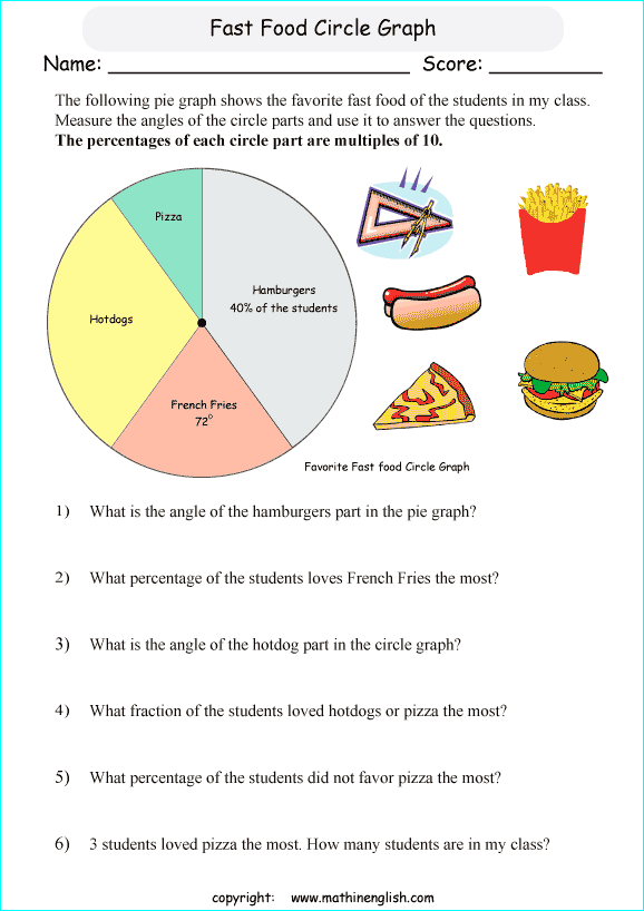 worksheets with pie and circle graphs for primary math students