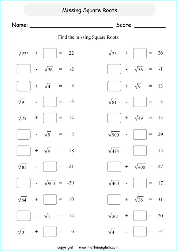 adding and subtracting square roots math worksheets for grade 1 to 6 