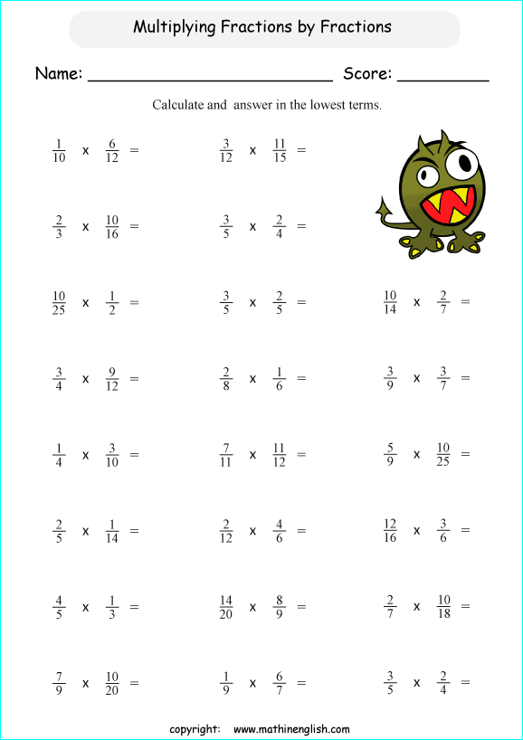 printable multiplying fractions worksheets for kids in primary and elementary math class 