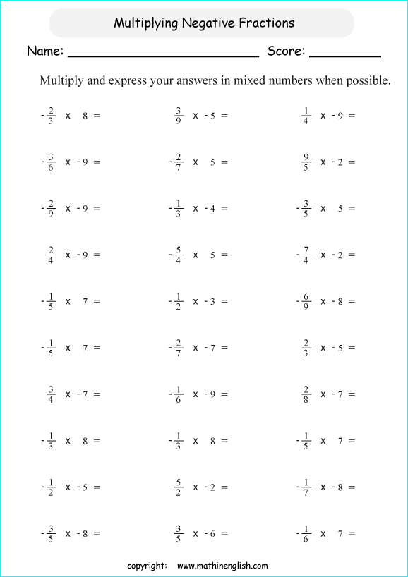 negative decimals and negatve fractions worksheets for primary math