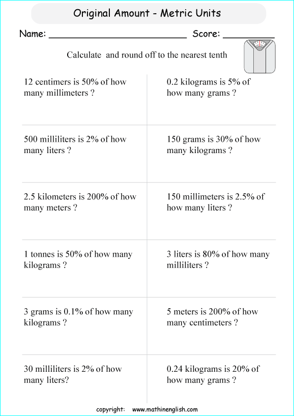 original amount percentage math worksheets for grade 1 to 6 