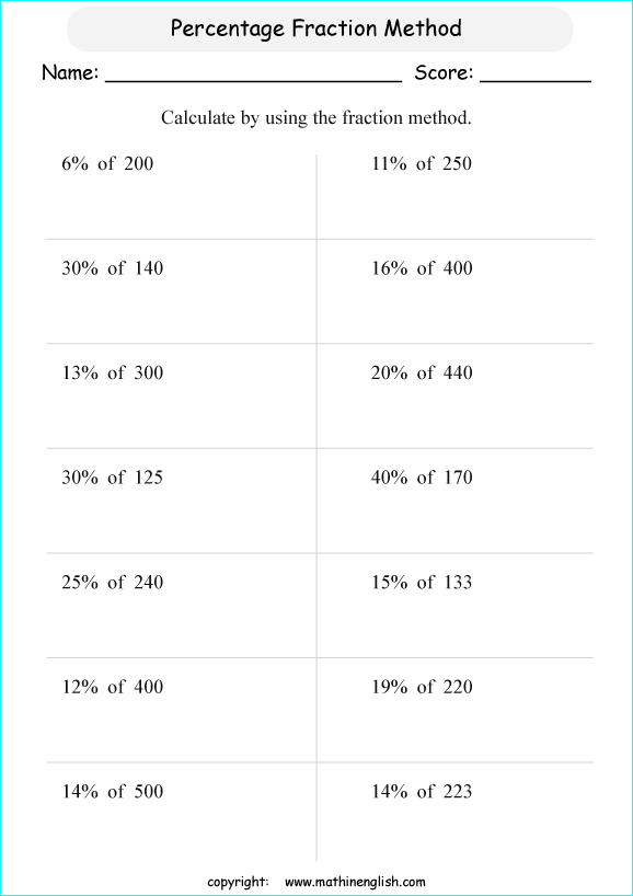 caculate percentage rounding off math worksheets for grade 1 to 6 