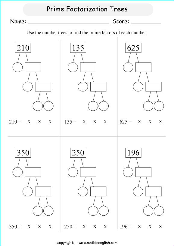 Prime Factorization Free Printable Worksheet