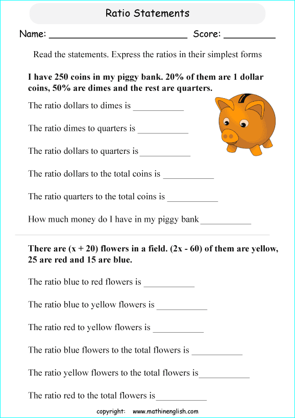 finding ratios math worksheets for grade 1 to 6 